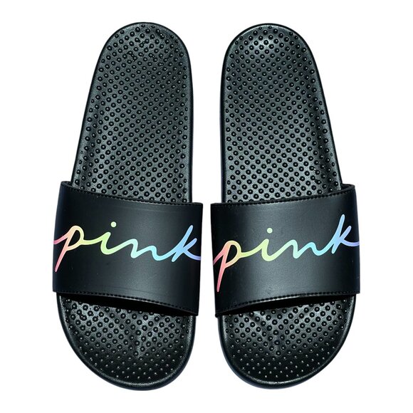 Victoria's Secret Pink Script Ombre Logo Slides Sandal Flip Flops Sz XL - Picture 1 of 14
